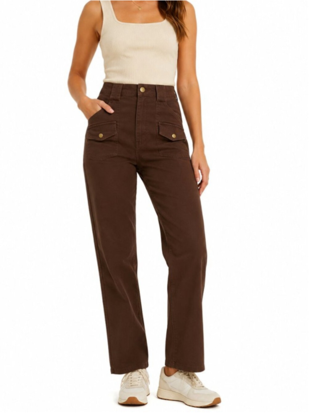 CIDER Flap Pocket HR 28" Pants Jeans Brown Small Cotton Stretch Straight Leg